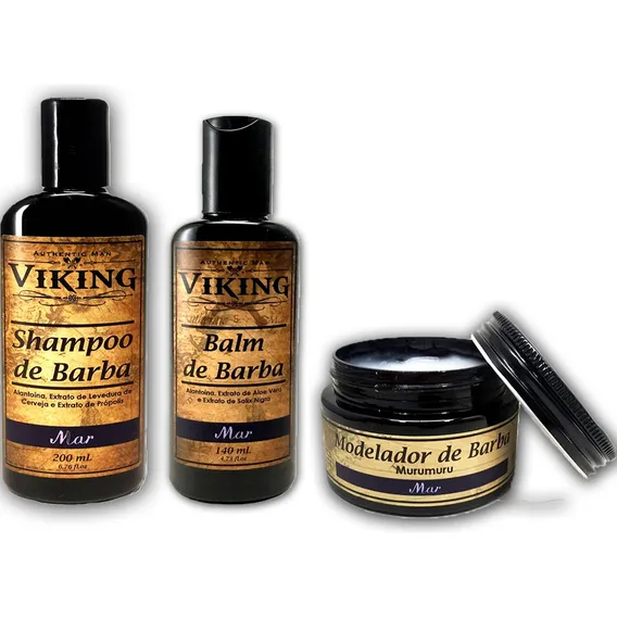 Kit Shampoo, Modelador E Balm De Barba Viking Linha Mar Foto 1