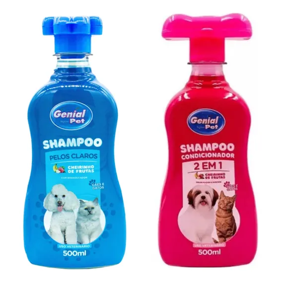 Kit Shampoo Pelos Claros Frutas Cães E Gatos 500ml + 2 Em 1 Foto 1