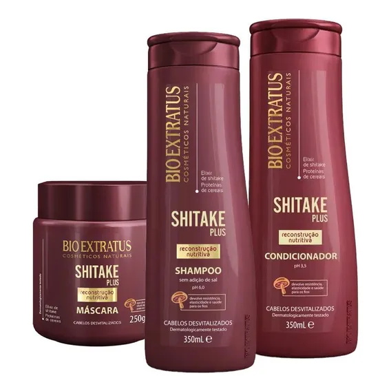 Kit Shitake Plus Shampoo Condicionador Máscara Bio Extratus Foto 1