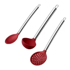 Kit Silicone Vermelho Concha Escumadeira Colher De Arroz Foto mini 1