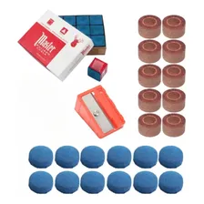 Kit Sinuca Giz Master + Solas + Virolas + Ajustador Bilhar Cor Azul Foto mini 1