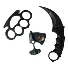 Kit Soco Inglês Aço + Faca De Pescoço Karambit + Push Dagger Cor Preto Liso Foto mini 1