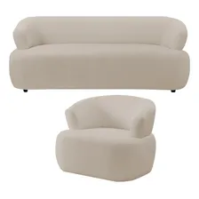 Kit SofĂĄ 3 Lugares 198cm 01 Poltrona Florea M05 BouclĂȘ Creme Foto mini 1