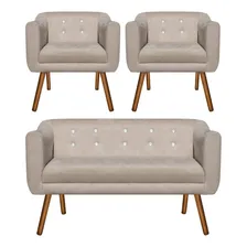 Kit Sofá Retrô E 02 Poltronas Julia Suede Bege Com Strass Foto mini 1