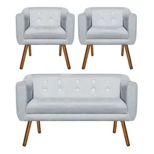 Kit Sofá Retrô E 02 Poltronas Julia Suede Cinza Com Strass Foto mini 1