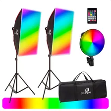 Kit Softbox Duplo Iluminação Profissional com Softbox Vareta 50x70cm, LED RGB com Controle Remoto e Tripé Ajustável 1,90m Sou Foto para Estúdio Fotográfico, Gravações, Produção de Conteúdo, Youtubers Foto mini 1