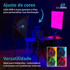 Kit Softbox Duplo Iluminação Profissional com Softbox Vareta 50x70cm, LED RGB com Controle Remoto e Tripé Ajustável 1,90m Sou Foto para Estúdio Fotográfico, Gravações, Produção de Conteúdo, Youtubers Foto mini 2