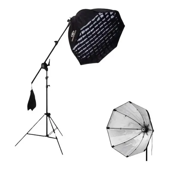 Kit Softbox Octa Fotografia + Tripé Girafa Haste Grid 65cm 127/220v Foto 1