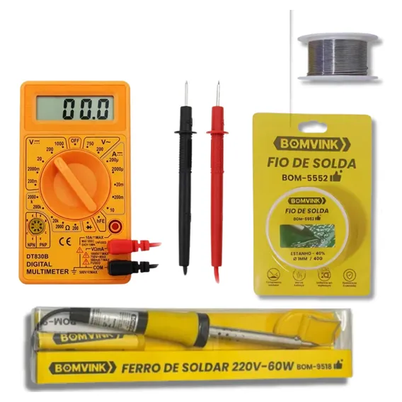 Kit Solda Estanho + Ferro Solda + Multímetro Digital Foto 1