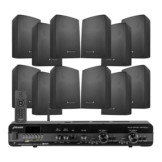 Kit Som Ambiente Frahm Slim 2700 Bluetooth + 12 Caixas Ps200 Cor Preto Foto 1
