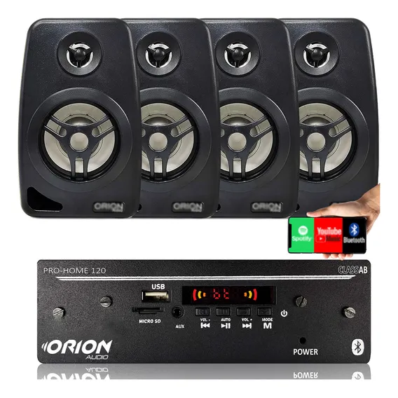 Kit Som Ambiente Pro Home 120w + 4 Caixas Pretas Parede 55w Foto 1
