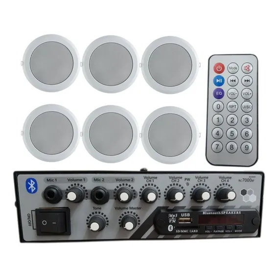 Kit Som Ambiente Rc7000 Bt Usb Fm + 6 Arandelas P/ Gesso 110v Foto 1