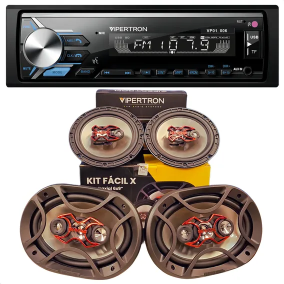 Kit Som Automotivo Radio Vipertron + Kit Facil Bravox Par Alto Falante 6 + 6x9 Tnt Full Foto 1