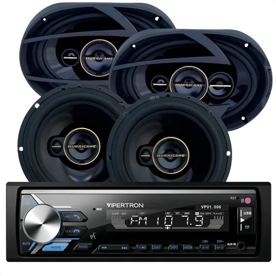 Kit Som Radio Vipertron + Alto Falantes Hurricane 6 + 6x9 Polegadas Aurum Automotivo 380 Watts Rms Bluetooth Tiger Auto Foto 1