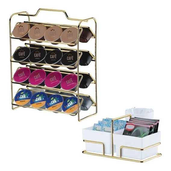 Kit Suporte 32 Cápsulas Café Dolce Gusto Porta Sachê Dourado Foto 1