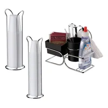 Kit Suporte Sachês Adoçante Guardanapos 2248 + 2 Porta Copos Cor Prateado Foto  mini 1