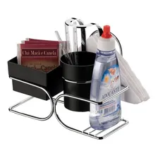 Kit Suporte Sachês Adoçante Guardanapos 2248 + 2 Porta Copos Cor Prateado Foto mini  2