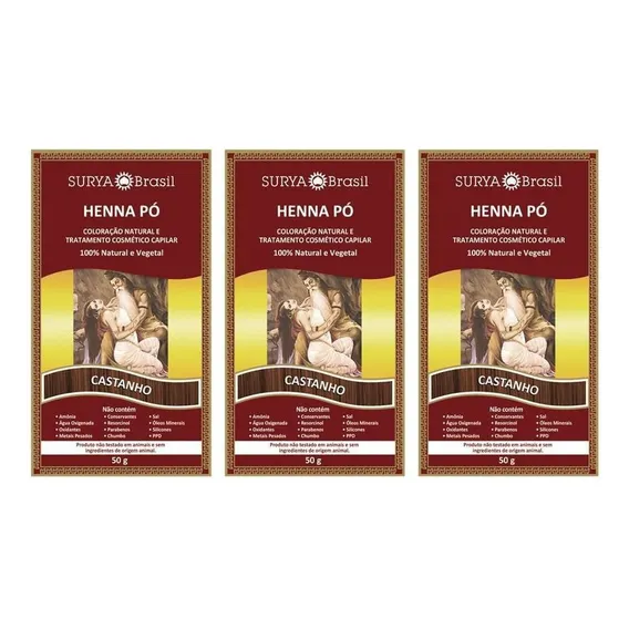 Kit Surya Brasil Henna P贸 Castanho - 03 Unidades Foto 1