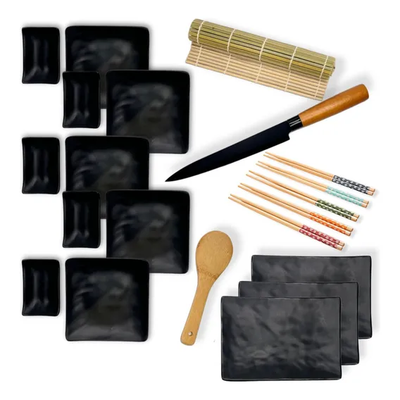 Kit Sushi 21 Peças Preparo Comida Japonesa. Cor Preto Liso Foto 1
