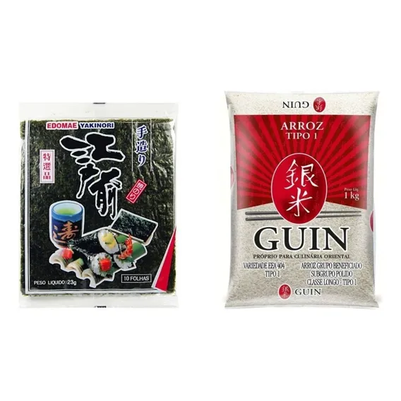 Kit Sushi Arroz Japones Kg + Alga Nori Edomae 10 Folhas H8 Foto 1