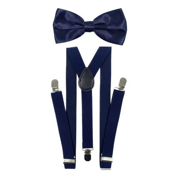 Kit Suspens贸rio E Gravata Borboleta Azul Marinho Adulto Foto 1