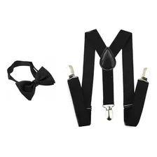 Kit Suspens贸rio + Gravata Borboleta Adulto Juvenil Cor Preto Foto mini 1