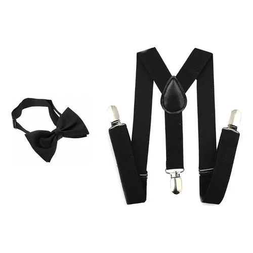 Kit Suspens贸rio + Gravata Borboleta Adulto Juvenil Cor Preto Foto 1