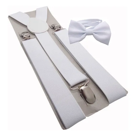 Kit Suspensório + Gravata Borboleta Adulto Várias Cores Cor Branco Foto 1