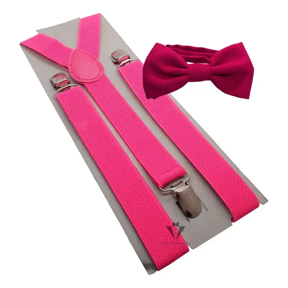 Kit Suspensório + Gravata Borboleta Adulto Várias Cores Cor Pink Foto 1