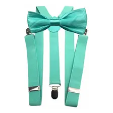 Kit Suspens贸rio + Gravata Borboleta Adulto Verde Tiffany Foto mini 1
