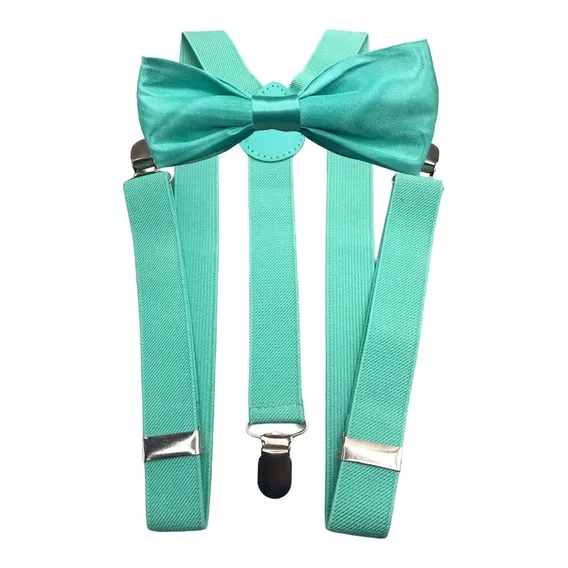 Kit Suspens贸rio + Gravata Borboleta Adulto Verde Tiffany Foto 1