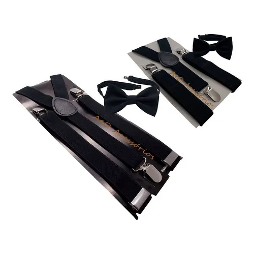 Kit Suspens贸rio + Gravata Borboleta Pai E Filho Preto Foto 1