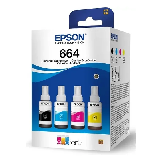 Kit T664 Para Epson Ecotank Preto, Ciano, Magenta, Amarelo Foto 1
