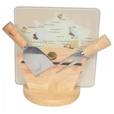 Kit Tábua Para Queijos Vidro 2 Facas E Suporte Yh0029 Btc Foto  mini 1