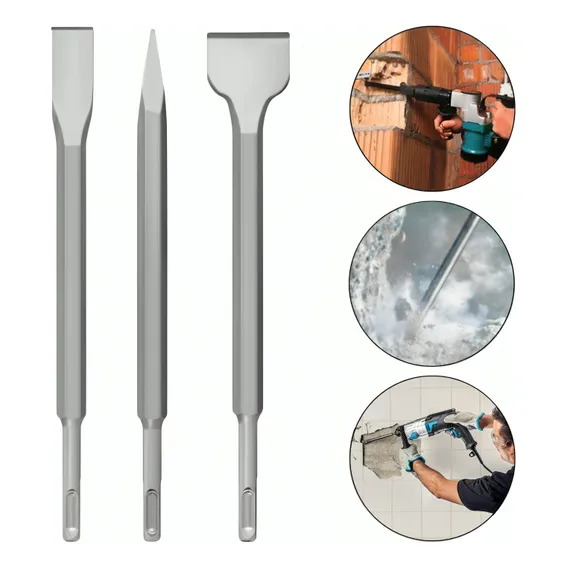 Kit Talhadeiras E Ponteiro Para Martelete 3 Peças Sds Plus Foto 1