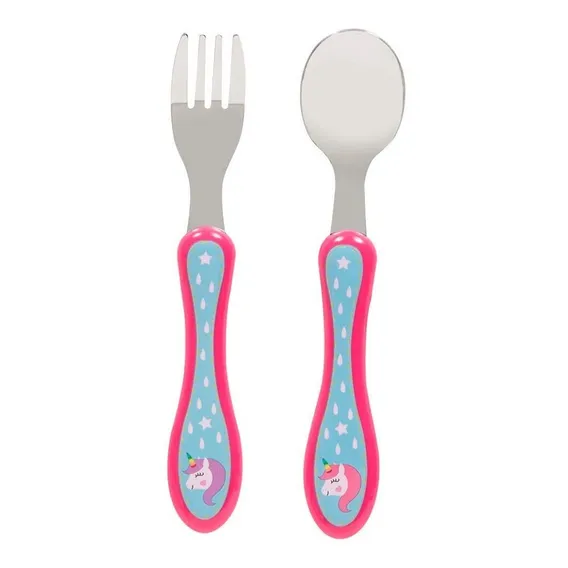 Kit Talher Infantil Unic贸rnio Beb锚 Anat么mico A莽o Inox Buba Foto 1