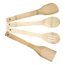 Kit Talheres Bambu 4 Peças Colher Espátula Utensílio Cozinha Foto  mini 1