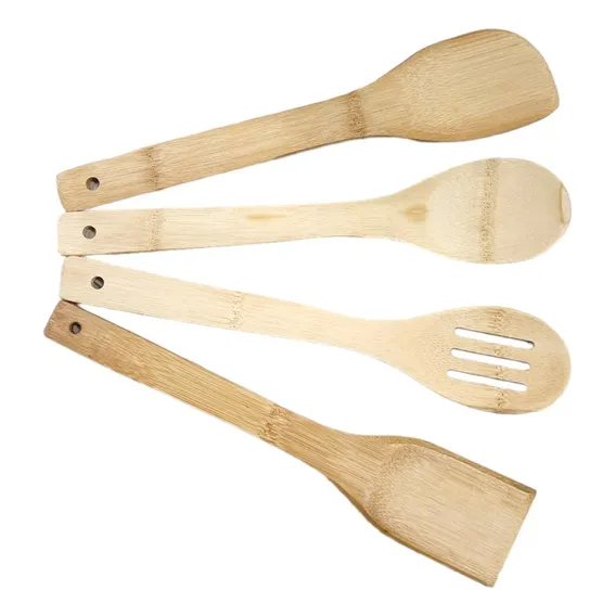 Kit Talheres Bambu 4 Peças Colher Espátula Utensílio Cozinha Foto 1
