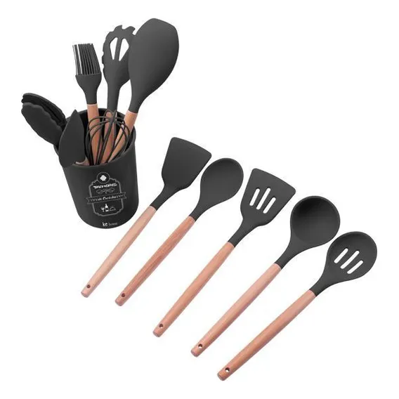 Kit Talheres Cozinha Silicone Flórida Suporte 12 Pçs Grafite Foto 1