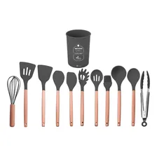 Kit Talheres Cozinha Silicone Flórida Suporte 12 Pçs Grafite Foto mini 4