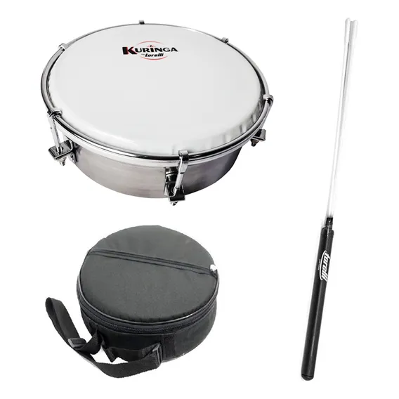 Kit Tamborim Aco Inox Kuringa Torelli Kt055 + Capa + Baqueta Foto 1