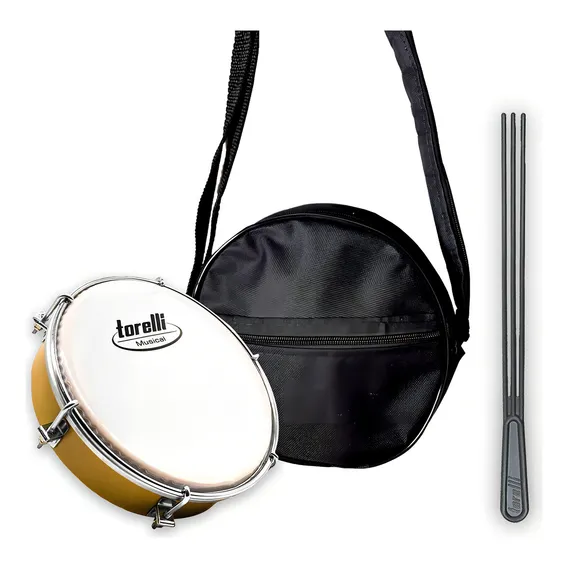 Kit Tamborim Pele Leitosa Torelli Nat, Bag E Baqueta Tripla Foto 1