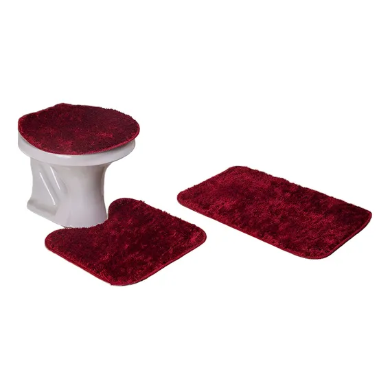 Kit Tapete De Banheiro Classic E Cozinha Relevo Vermelho Liso Foto 1