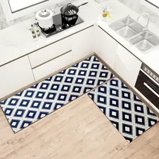 Kit Tapetes Passadeiras Antiderrapante p/ Cozinha - Linha Gold Estampa Quadro 2 Pçs Foto mini 1