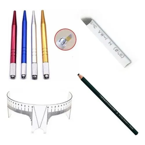 Kit Tebori 15 Lâminas Flex + Régua + 1 Lápis Dermatográfico Foto 1