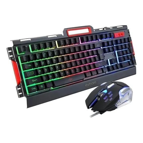 Kit Teclado E Mouse Semi-mecanico Gamer Exbom Bk-g3000 Metal Led Rgb Cor Preto Foto 1