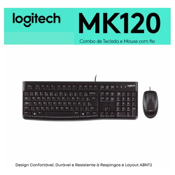 Kit Teclado E Mouse Usb Logitech Mk120 Com Fio Foto 1