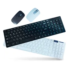 Kit Teclado Mouse Sem Fio Wireless Usb Slim Notebook Pc Mouse Preto Teclado Preto Foto mini  2