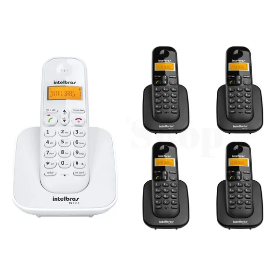 Kit Telefone sem Fio Intelbras TS 3110 Branco e 4 Ramal Preto Foto 1