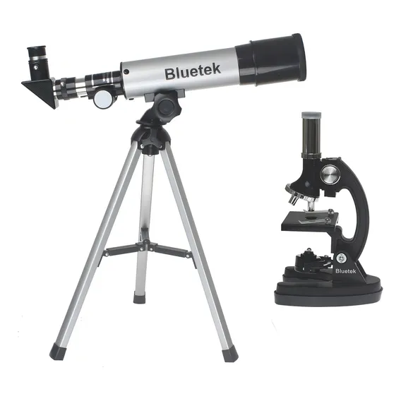 Kit Telesc贸pio Refrator 50mm + Microsc贸pio 300x 600x 1200x Cor Cinza Foto 1